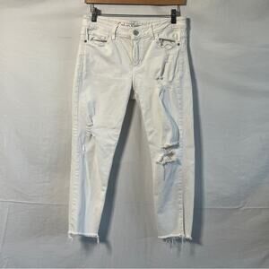 Calvin Klein White Capri Jeans Womens Size 8 Raw Hem Distressed Frayed Cropped